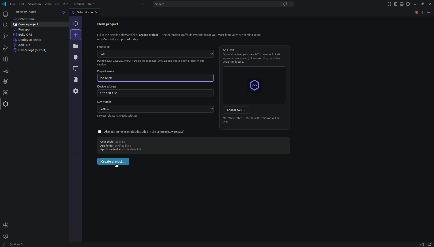 Orbit Studio — Create Project